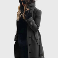 Ivory | Women's Button Front High Stand Collar Coat in Dark Gray
