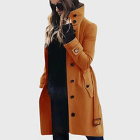 Ivory | Women's Button Front High Stand Collar Coat in Orange