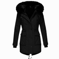 Ivy | Women's Thick Faux Fur Hooded Drawstring Parka Coat in Black
