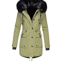 Ivy | Women's Thick Faux Fur Hooded Drawstring Parka Coat in Green