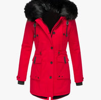 Ivy | Women's Thick Faux Fur Hooded Drawstring Parka Coat in Red