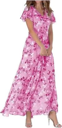 Izolda | Women's Sheer Floral Maxi Dress in Magenta