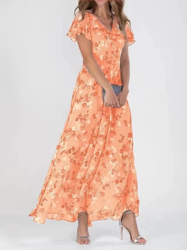 Izolda | Women's Sheer Floral Maxi Dress in Orange