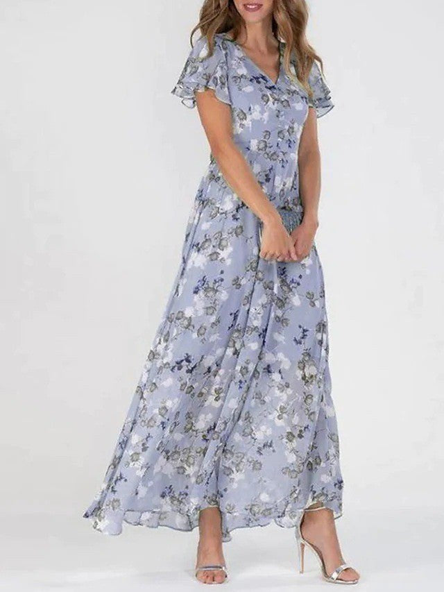 Izolda | Women's Sheer Floral Maxi Dress in Purple
