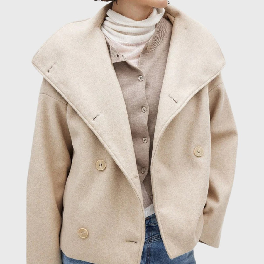 Jacinta | Women's Cropped Double Breasted Coat in Beige