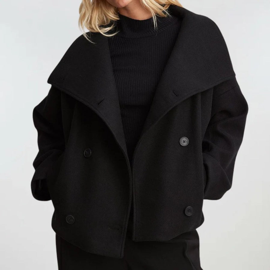 Jacinta | Women's Cropped Double Breasted Coat in Black
