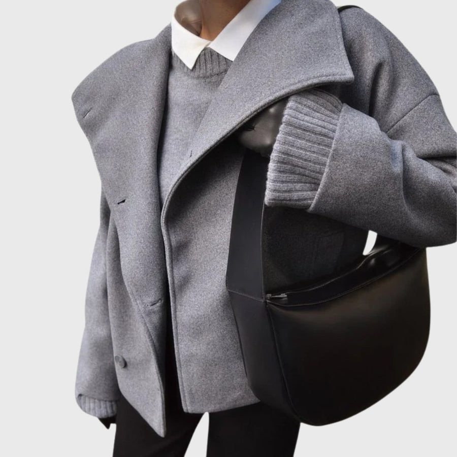 Jacinta | Women's Cropped Double Breasted Coat in Dark Gray