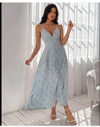Jacobina | Women's V-Neck Floral Elegant Maxi Dress in Light Blue