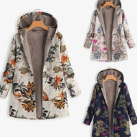 Jacqueline | Women's Fleece-Lined Hooded Floral Coat Long-Sleeve Zip-Up