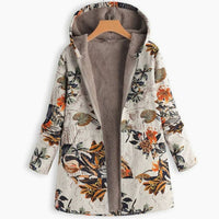 Jacqueline | Women's Fleece-Lined Hooded Floral Coat Long-Sleeve Zip-Up in Beige