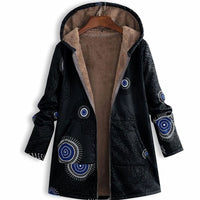 Jacqueline | Women's Fleece-Lined Hooded Floral Coat Long-Sleeve Zip-Up in Black