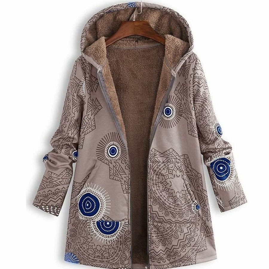 Jacqueline | Women's Fleece-Lined Hooded Floral Coat Long-Sleeve Zip-Up in Gray