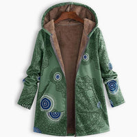 Jacqueline | Women's Fleece-Lined Hooded Floral Coat Long-Sleeve Zip-Up in Green