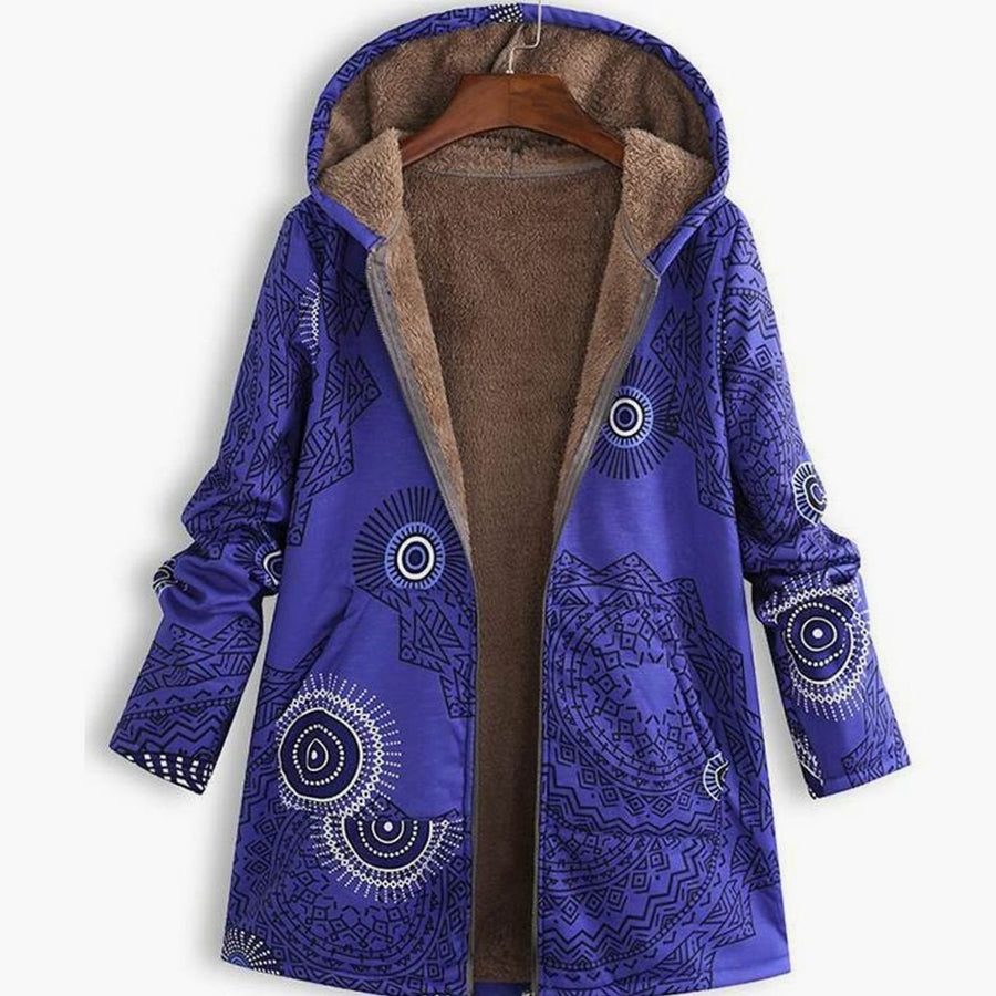 Jacqueline | Women's Fleece-Lined Hooded Floral Coat Long-Sleeve Zip-Up in Purple