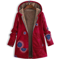 Jacqueline | Women's Fleece-Lined Hooded Floral Coat Long-Sleeve Zip-Up in Red