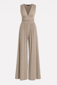 Jacquetta | Women's Full Length Wide Leg Jumpsuit in Beige