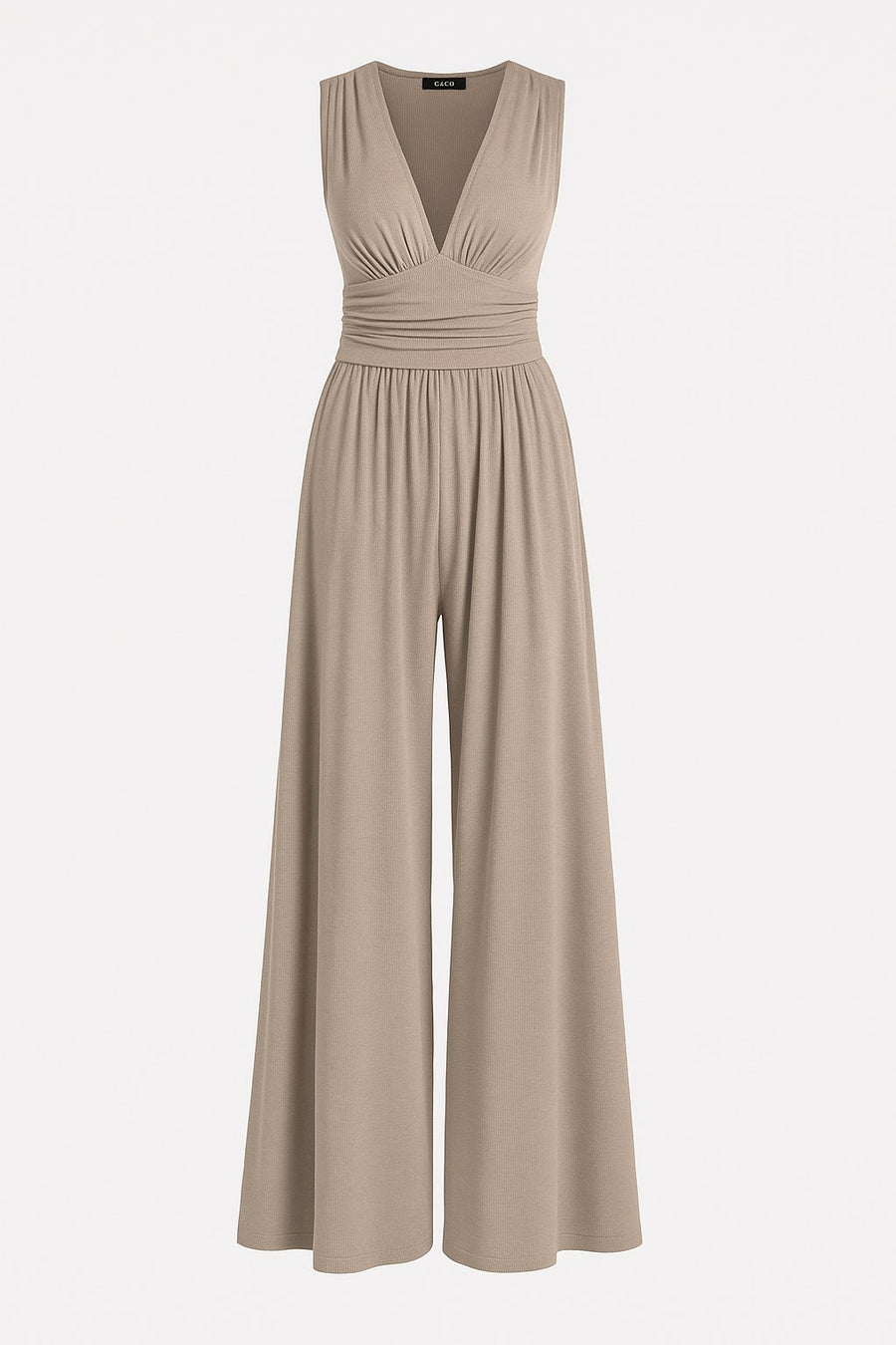 Jacquetta | Women's Full Length Wide Leg Jumpsuit in Beige
