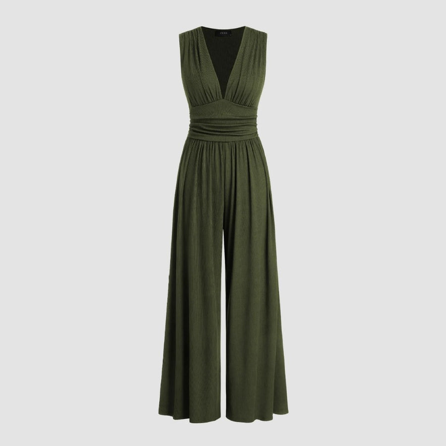 Jacquetta | Women's Full Length Wide Leg Jumpsuit in Green