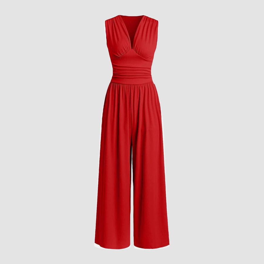 Jacquetta | Women's Full Length Wide Leg Jumpsuit in Red