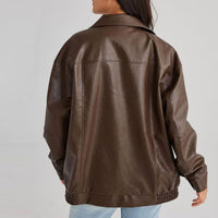 Jade | Women's Oversized Faux Leather Zip-Up Trendy Jacket