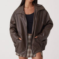 Jade | Women's Oversized Faux Leather Zip-Up Trendy Jacket