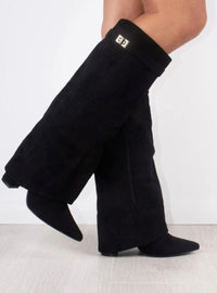 Jane | Women's Suede Knee-High Fold-Over Buckle Thigh-High Boots