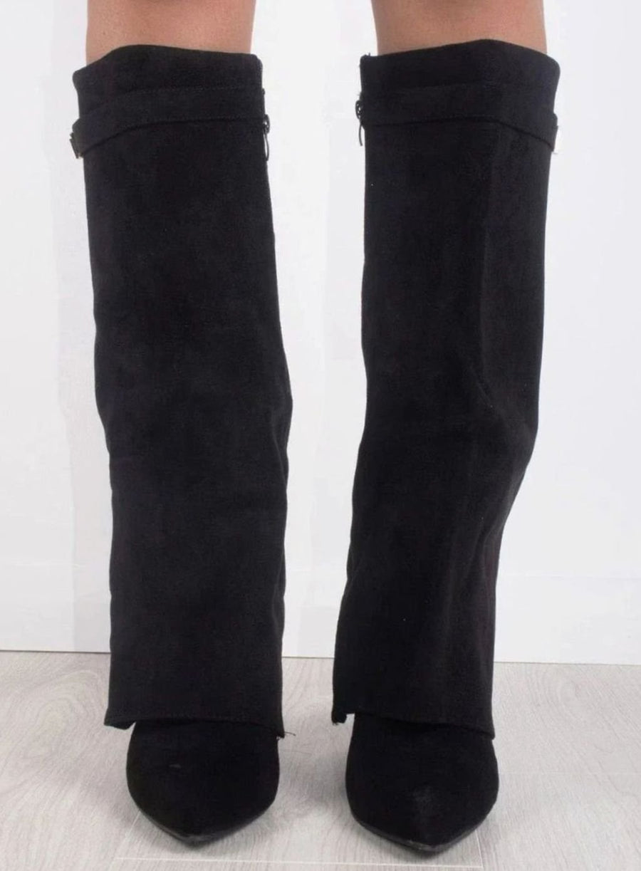 Jane | Women's Suede Knee-High Fold-Over Buckle Thigh-High Boots
