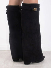 Jane | Women's Suede Knee-High Fold-Over Buckle Thigh-High Boots