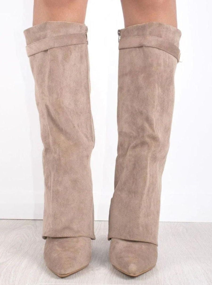 Jane | Women's Suede Knee-High Fold-Over Buckle Thigh-High Boots