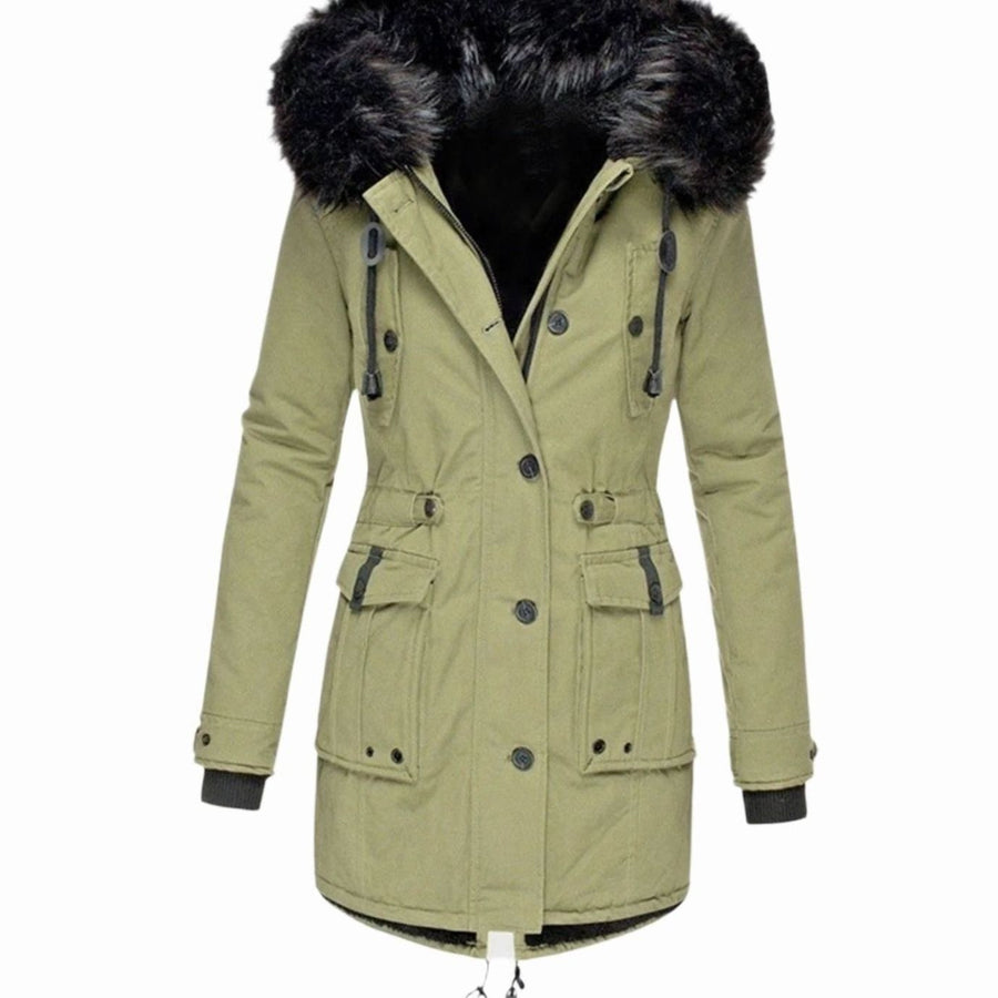 Janet | Women's Fitted Faux Fur Hooded Parka Winter Coat in Green