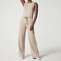 Jehanne | Women's Tie Waist Full Length Cut Jumpsuit in Beige