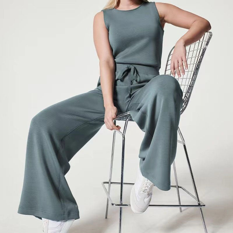Jehanne | Women's Tie Waist Full Length Cut Jumpsuit in Blue