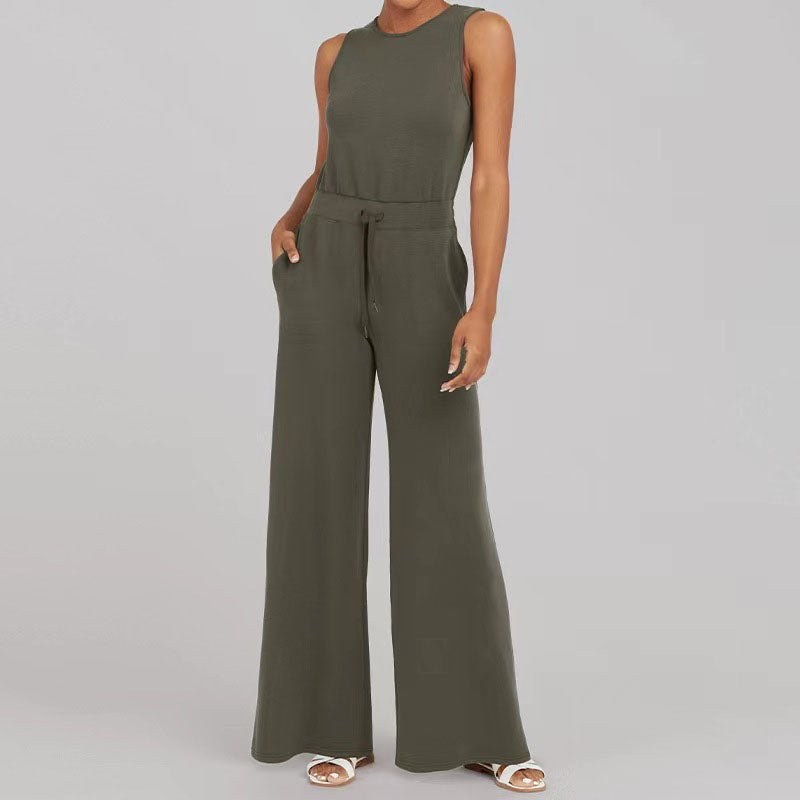 Jehanne | Women's Tie Waist Full Length Cut Jumpsuit in Dark Green