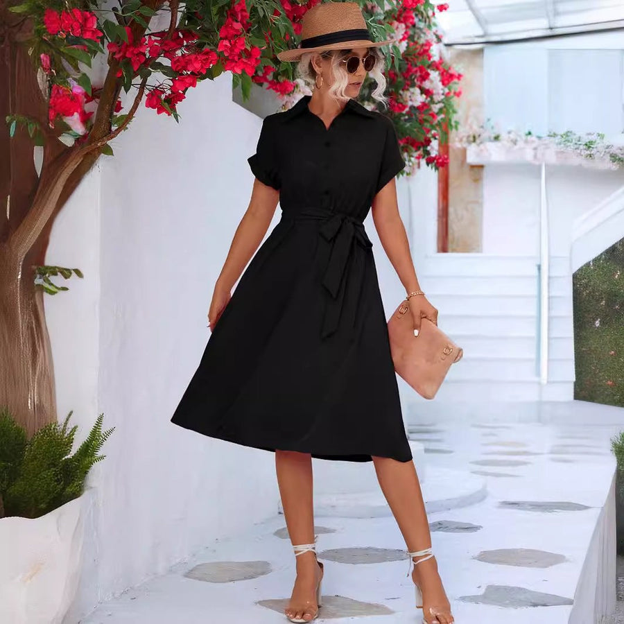 Jemima | Women's Tie Belt Belted Elegant Fashionable Shirt Dress