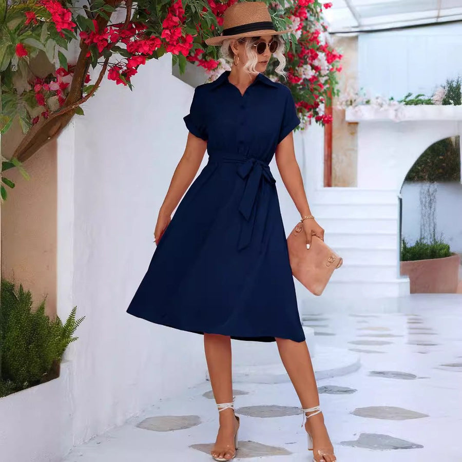 Jemima | Women's Tie Belt Belted Elegant Fashionable Shirt Dress