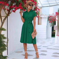 Jemima | Women's Tie Belt Belted Elegant Fashionable Shirt Dress