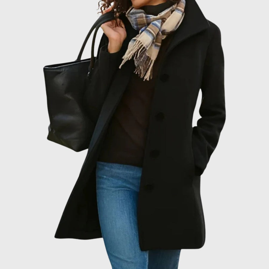 Jemima | Women's Longline Button Closure Coat in Black