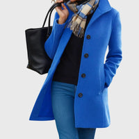 Jemima | Women's Longline Button Closure Coat in Blue
