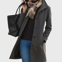 Jemima | Women's Longline Button Closure Coat in Dark Gray