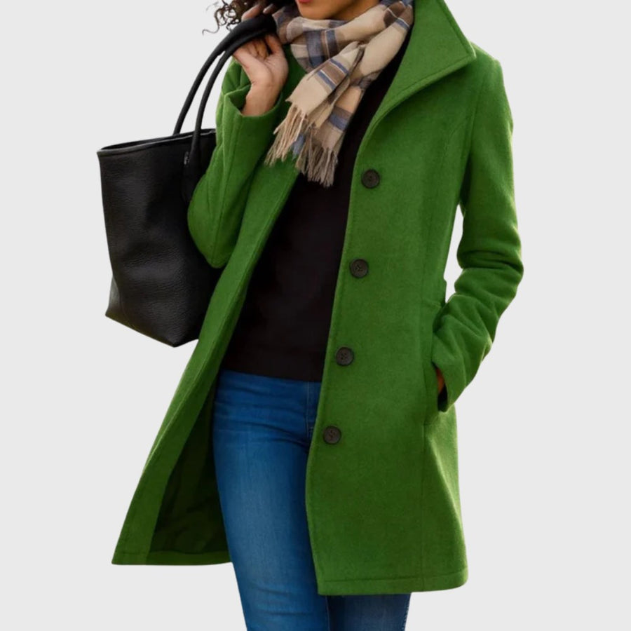 Jemima | Women's Longline Button Closure Coat in Green