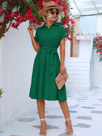 Jemima | Women's Tie Belt Belted Elegant Fashionable Shirt Dress in Green