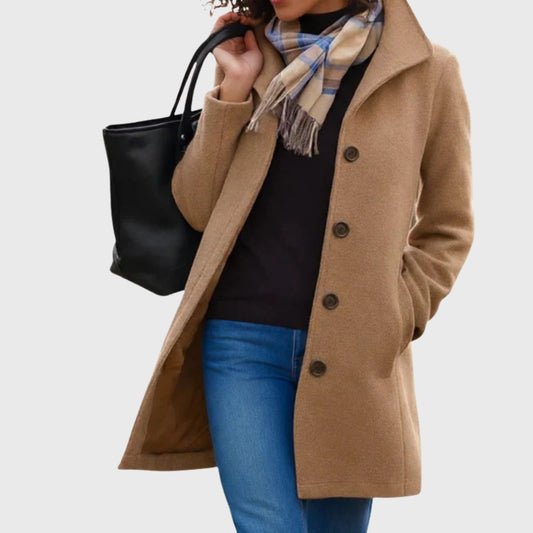 Jemima | Women's Longline Button Closure Coat in Khaki
