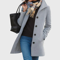 Jemima | Women's Longline Button Closure Coat in Light Gray