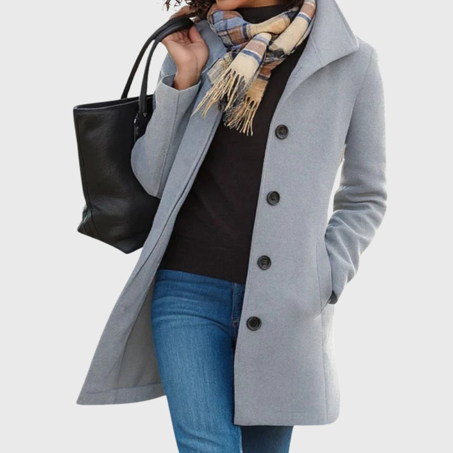 Jemima | Women's Longline Button Closure Coat in Light Gray