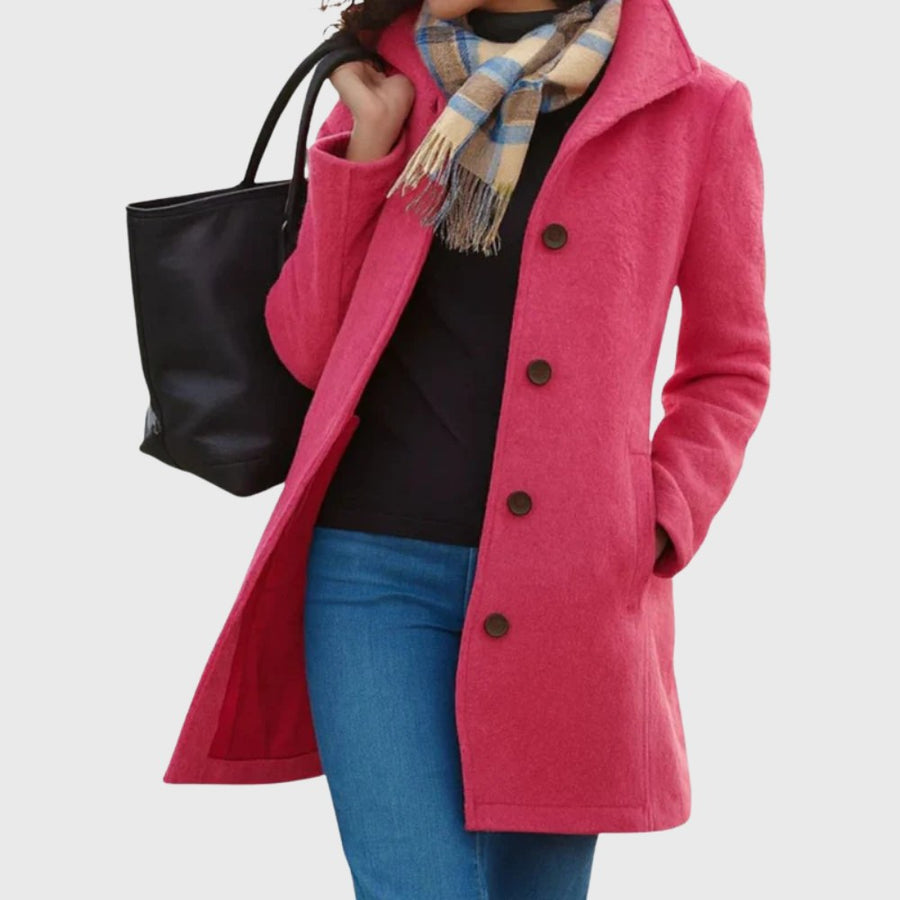Jemima | Women's Longline Button Closure Coat in Pink