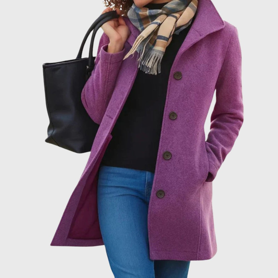Jemima | Women's Longline Button Closure Coat in Purple