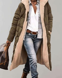 Jenna | Women's Fleece-Lined Long Quilted Coat Hooded Puffer Jacket in Army