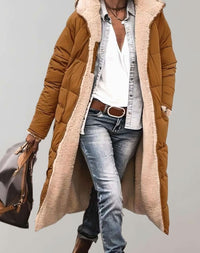 Jenna | Women's Fleece-Lined Long Quilted Coat Hooded Puffer Jacket in Brown