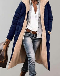 Jenna | Women's Fleece-Lined Long Quilted Coat Hooded Puffer Jacket in Navy Blue