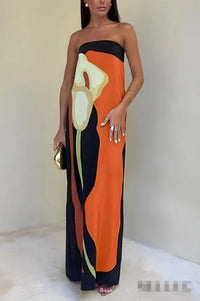 Jessaline | Women's Floral Casual Maxi Dress in Orange